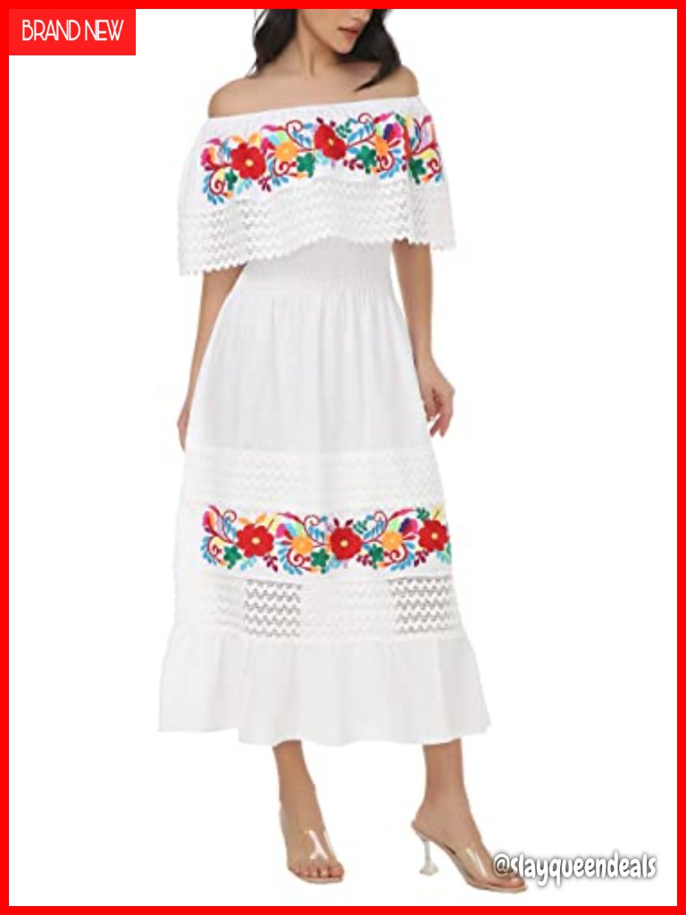 Embroidered Cotton Off-Shoulder Lace Maxi Dress